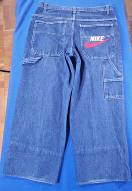 Vintage 90s Made USA NIKE Carpenter Jeans Baggy Wide Leg Denim Blue Men's 38x28